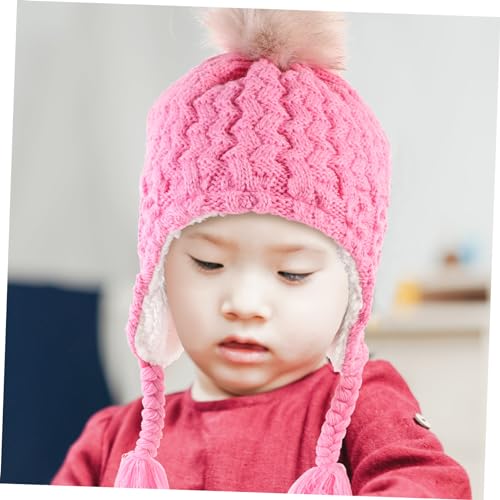 Knitted Winter Hat with Pompom Soft Comfortable Beanie for Boys Warm Ear Protection for Outdoor Activities Casual Outings Pink4