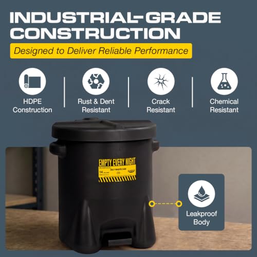 Image of Eagle Oily Waste Can, Self-Closing Lid, 14 Gallon, Made in the USA, Black