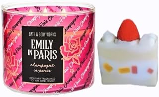 Emily in Pariss -White BarnBath/Body Work- Champagne in Paris -3-Wick Scented Candle 14.5 OZ Burns 25-45 Hours and Strawberry Cake soap