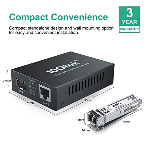 A Pair Of Gigabit Multi-Mode Lc Fiber To Ethernet Media Converter (Sfp Sx Modules Included),1.25G Fiber Media Converter, 1000Base-Sx To 10/100/1000Base-Tx, 850Nm, Mmf, Transmission Up To 550-M/1804 Ft #TOP1