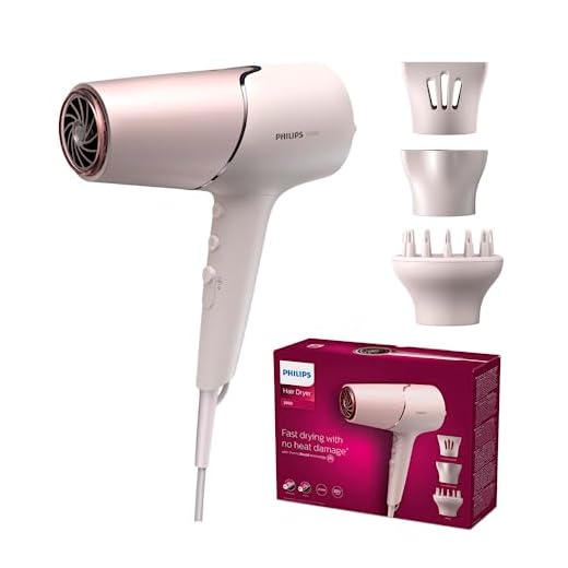 Philips Series 5000 Föhn - met ThermoShield-technologie, volumediffuser en mondstuk van 9 mm en 11 mm in de kleur perzik/parelmoer (model BHD530/20)