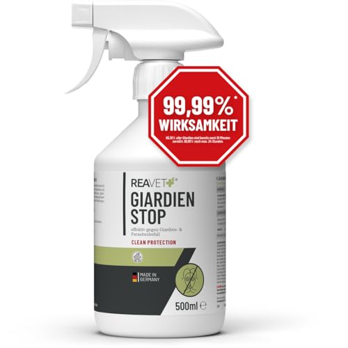 ReaVET Giardien-Spray 500 ml – Hygiene-Spray für Hund & Katze I wissenschaftlich Belegter Wirkstoff I Umgebungsspray zur Desinfektion gegen Giardien, Viren, Bakterien & Pilze