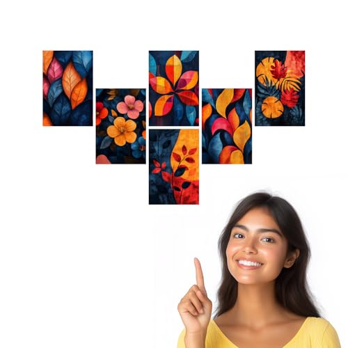 Image of SiddArtify Botanical Wall Art Prints Set - Abstract Floral Poster Decor for Living Room Bedroom Office - Set of 2-4x6 Inch - Board (Pack of 6) - Sticker (Pack of 6)