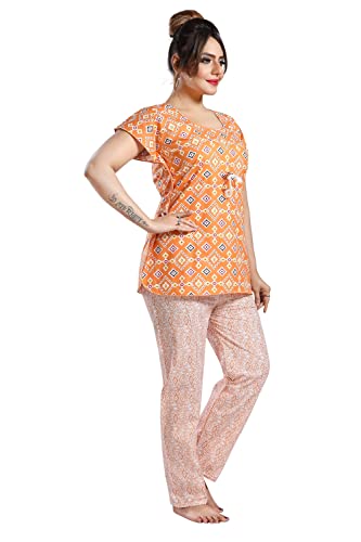 Image of Fabme Women's Cotton Printed Kaftan and Pyjama Set