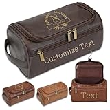 Neceser Hombre Personalizado, Bolsa de Aseo de Viaje Grabada con Nombre o Iniciales, Regalo para Hombre, Marido, Padrino, San Valentín, Regalos Día del Padre, Marrón Oscuro (Marrón café)