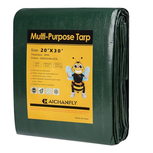 HAICHANFLY Heavy Duty Double-Sided Waterproof Poly Tarp 20x30 Feet 8mil Thick Polyethylene Tarps, Perfect for Outdoor Use, Plastic Cover & Mat for Tent Camping Storage Boat Bikes Vehicles