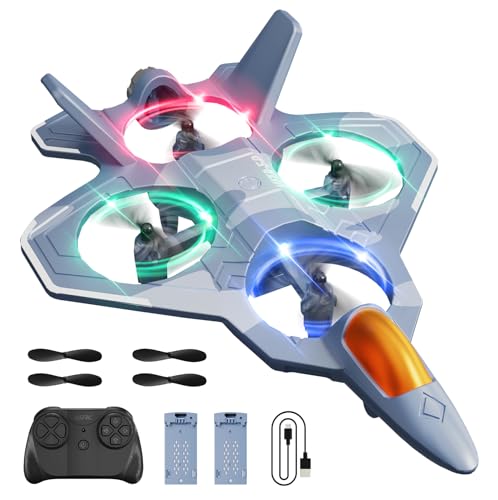 4DRC V50 RC Avión 2 Modos despegue, Luces, Volteretas 360°, Modo sin Cabeza, 3 velocidades, 2 baterías, Control 2.4GHz - Planeador, Combate, Juguete Volador, Regalo niños, Adultos, Principiantes