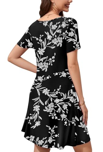 Image of WEACZZY Summer Dresses for Women 2026 V-Neck Casual T Shirt Dress Loose Short Sleeve Flowy Dresses with Pockets