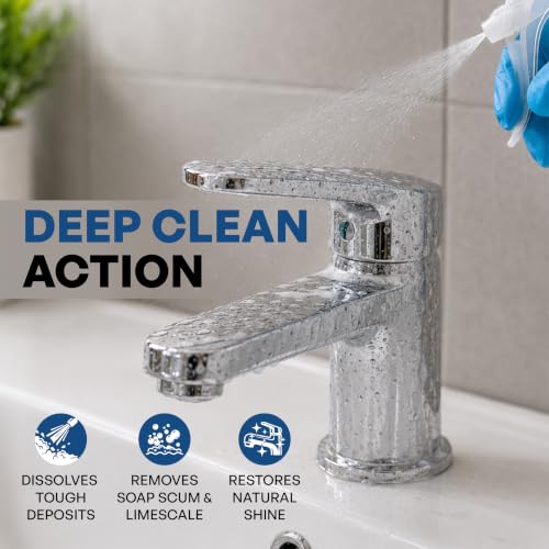Image of Tap Cleaner, All-Purpose Bathroom & Kitchen Cleaner Spray 50ml | Cleans Taps, Bathtubs, Sinks, Shower Kitchen Surface & More | Removes Hard Water Stain, Limescale, Grease & Dirt