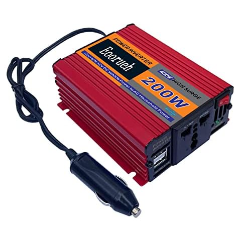 Power Inverter 200W 12V to 230V 240V Car Converter with Dual USB Ports & UK Sockets ,DC TO AC Car Cigarette Adapter Converter, Charger Lighter Adapter,Aluminum Alloy Body Durable and Powerful Cover