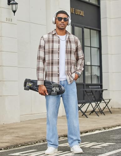 COOFANDY Mens Flannel Shirts Long Sleeve Lightweight Plaid Shirt Casual Button Down Shirts with Pocket4