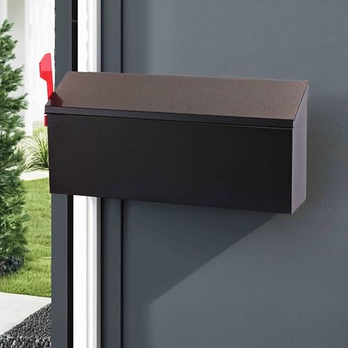Image of Black Wall-Mounted Mailbox | Security Wall Mailbox, Waterproof, Iron, Vertical Delivery, Outdoor
