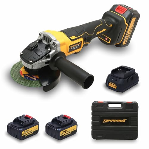 Image of TOMAHAWK 21V Brushless Cordless Angle Grinder TAG-4000, 8500RPM-Brushless Motor- 115mm- 4.0Ah Li-ion with fast charger-Variable Speed Control & Battery Indicator for Precision Grinding