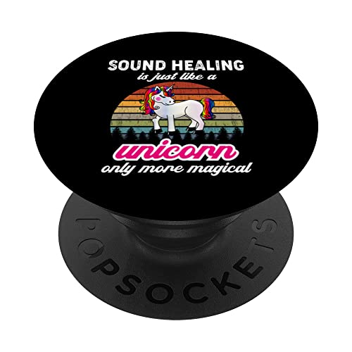 Thérapeute de guérison par le son, licorne drôle et design vintage coucher de soleil PopSockets PopGrip Interchangeable