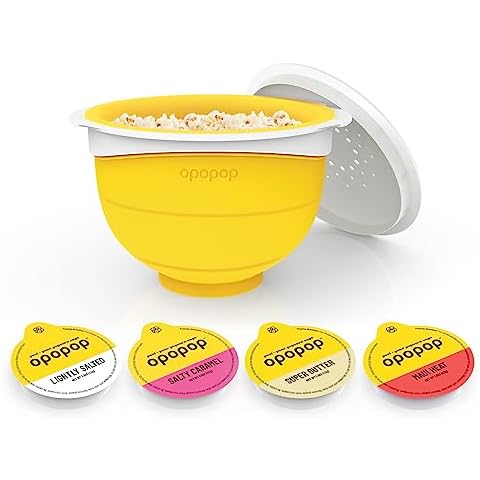 Opopop Microwave Popcorn - Variety 4-Pack Gourmet Popcorn Kit, Collapsible Silicone Popcorn Popper, Popcorn Maker, Gluten Free Snack-Sized Serving, BPA-Free and Dishwasher Safe Cover
