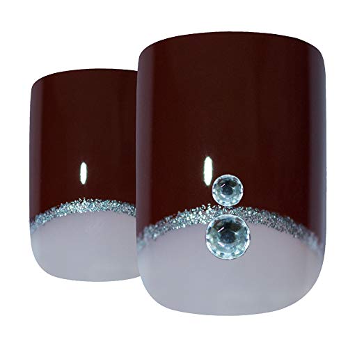 False Nails Bling Art French Fake Red Crystal Squoval 24 Acrylic Medium Tips