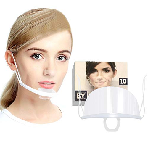 [Ships from USA] 10PCS Adults Face Bandana_Covering_MASK Anti-Droplet Face Protection with Transparent Shield for Restaurant Hotel Waiter, Women Men Universal Washable Reusable Mouth Face Fabric
