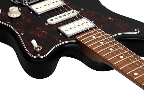 Image of Electric Guitar JZ FRO Black Gloss Handmade in Japan MIJ Roasted Flame maple Neck Stainless Steel Frets Gotoh Bridge Gotoh Locking Tuner 6 Strings Modern C Neck For All Levels