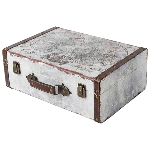 HMF Vintage Deko Koffer aus Holz, Aufbewahrungsbox mit Deckel und Ledergriff, stilvolle Aufbewahrung...
