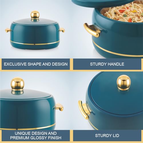 Image of Modware Atlantis Casserole 2000ml Elegant Design Premium Hot Pot, Retains Temperature for Hours, Insulated Inner Steel Casserole for Roti, Hot Box for Home, Chapati Box, Serving Bowl with Lid (Teal)