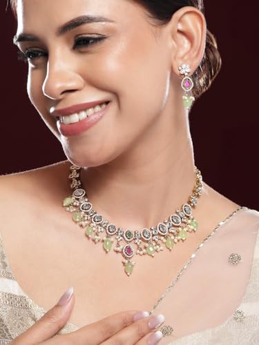 Image of Rubans AD Zircon Designer Drop Necklace Set for Women Stylish