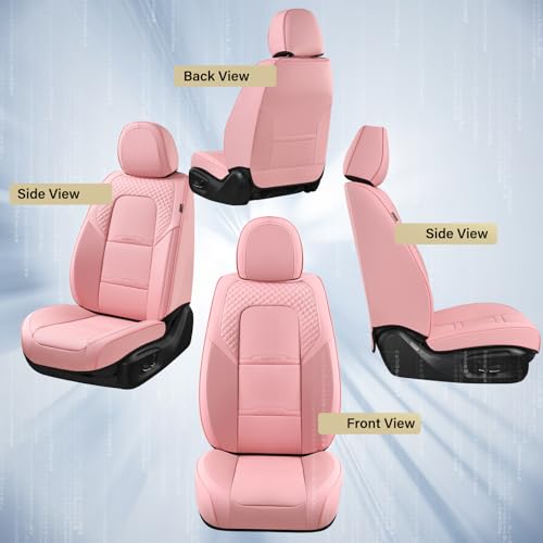 Image of Coverado Car Seat Covers Front Seats, 2 Piece Car Seat Protector with Removable Headrest, Nappa Leather Breathable Seat Cushion Universal Fit for Truck Automotive Most of Cars Pink