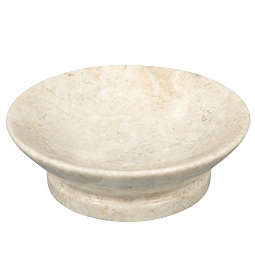 Creative Home Natural Champagne Marble Francesca Collection Round Soap Dish Soap Tray Holder Accessory Organize Tray