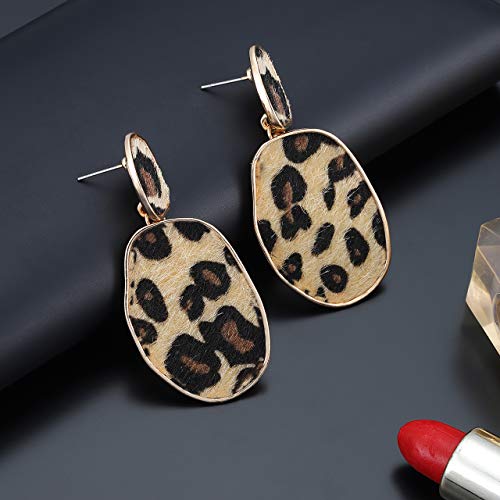 HEIDKRUEGER Leopard Print Earrings Lightweight Geometric Faux Leather Drop Dangle Earring Statement Animal Print Stud Earring for Women4
