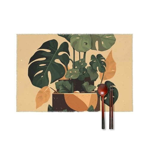 Set de table gris lavable et antidérapant motif Monstera x6 - 2
