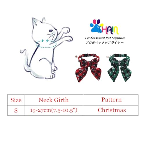 THAIN Coleiras de Natal para gatos com laço elegante, xadrez, coleira de gatinho de Natal com sino,