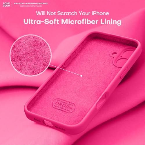 Image of LOVE 3000 Designed for iPhone 16 Case, Premium Silicone with [Soft Anti-Scratch Microfiber Lining] Shockproof Protective Phone Case for Men Women Girls 6.1 inch, Hot Pink