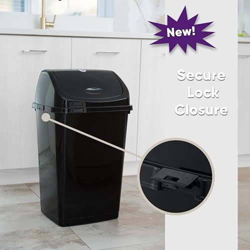 Image of Superio Kitchen Trash Can 13 Gallon with Swing Lid, Plastic Garbage Can Outdoor and Indoor, Large 52 Qt Recycle Bin and Waste Basket for Home, Office, Garage, Patio, Restaurant (Black, 2 Pack)