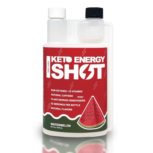 Keto Energy Shot | Natural Watermelon | 32 Shots | Caffeine from Coffee Beans + BHB + B Vitamins | Sugar and Calorie Free | Nootropic | All the energy - less caffeine | NEW FORMULA (Watermelon)
