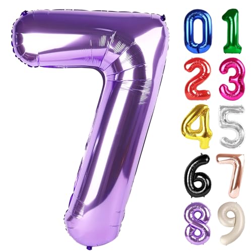 7 Balloon - Purple Birthday Number Balloons, 40 Inch Decorations Men Women
