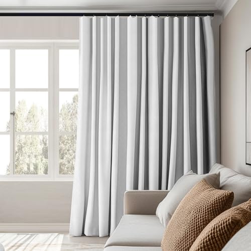 Image of MaKefeile Room Divider Curtains Total Blackout Privacy Curtain Panel Room Thermal Insulated Noise Reduction Curtain for Bedroom Window Living Room Ceiling Track Curtain W 12.5ft x H 8ft White