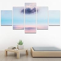 SIGNWIN 5 Panel Canvas Wall Art Coastal Multicolor Photography Relax/Calm Romantics Sunset for Home Decorations Ready to Hang - 60