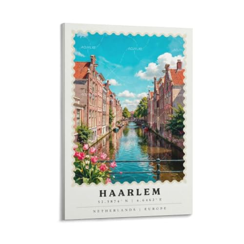 Affiche Haarlem vintage aquarelle 40x60cm pour décoration murale
