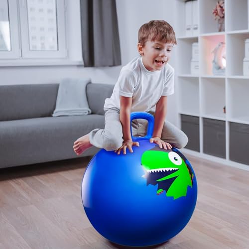 Image of YHK Hopper Ball Jumping Hopping Inflatable Ball Bouncing with Handle and Air Pump for Outdoor Sport GameBouncy for Kids and Pump with Air Needle (25 Inch) (Blue)