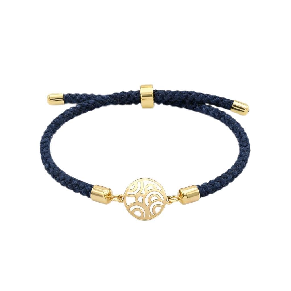 Bracciale Donna – oro 18 carati – 0.31 g – motivo rotondo onde del mare, cordino blu marino, ispirato all’oceano – Idea regalo – Punzone 750 – Certificato di autenticità