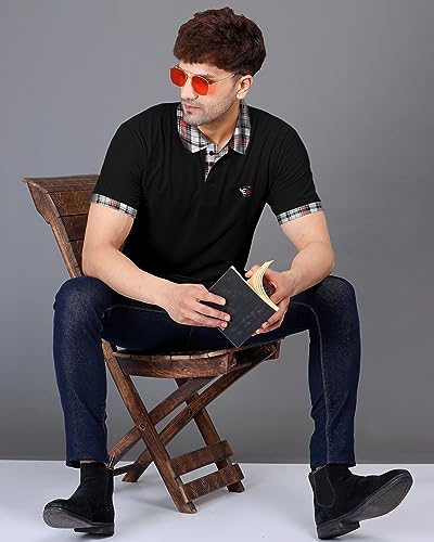 Image of EYEBOGLER Polo Neck Half Sleeve Printed Casual Tshirt for Men