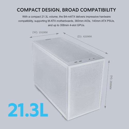 Image of Lian Li B4-mATX 21.3L PC Case, 358mm GPU, 360 AIO, 2 Slim Fans, White Mesh | 2 Pre-Installed 120mm Slim Top Fans, Supports 360mm AIO, 140mm ATX PSU, Horizontal /Vertical Setup, Small Form Factor (B4W)