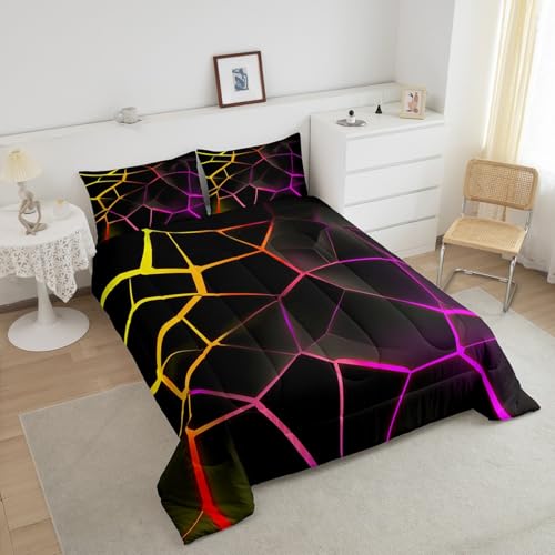 Image of Feelyou Geometric Honeycomb Comforter Set Red Stereoscopic Hexagon Comforter for Kids Boys Girls Beehive Hexagon Bedding Set Geometric Duvet Set Simplistic Room Decor Quilt Twin Size Boys