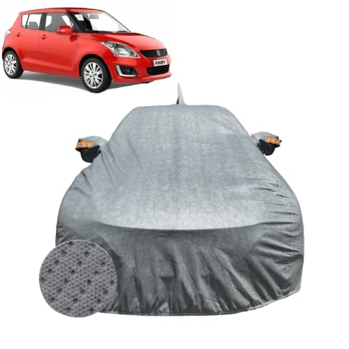 Image of Car Cover for Maruti Suzuki Swift (2011-2017) | 100% Waterproof Cover with Antenna & Reflective Mirror Pockets | Dustproof, Scratchproof, Heatproof Swift Car Cover |Soft Cotton Lining| Grey