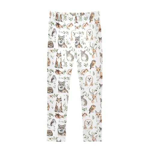 senya Girls Printed Leggings Yoga Pants Forest Animals Fox Owl for Kids in 4t to 10 Years, 4T