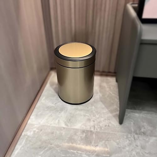 Image of KInGSUnS Batthroom Trash Can with Lid for Kitchen,Living Room,Bedroom,2.1 Gal /8Liter Round Small Brushed Stainless Steel Garbage Can for Hotel, Office,Home Decor, Fashion Design,Anti Fingerprint,Gold