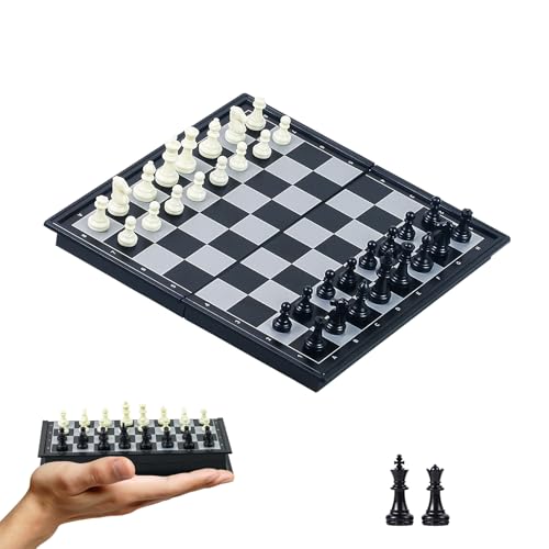 チェスセット Travel Chess Set 20×20cm マグネット式 折りたたみ式 収納便利 大人 子供 旅行 入門用 (黒と白の駒)