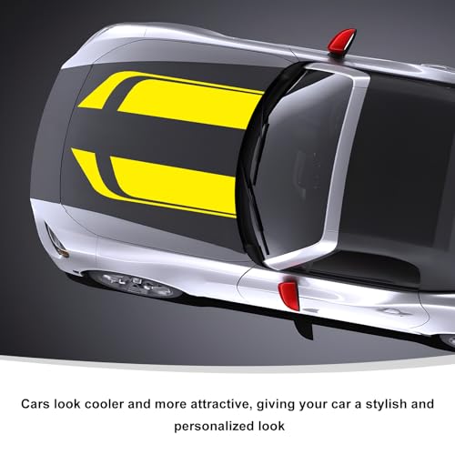 Image of Car Hood Decal Sticker, Automotive Side Body Stripe Graphics Racing Bumper Sticker, Universal Vehicle Skirt Roof Bonnet Vinyl Decal Exterior Decoration, Car Accessories (Yellow)
