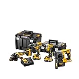 DEWALT DCK422P3T-QW - KIT XR 18V = DCD796 Taladro Percutor + DCF887 Atornillador Impacto + DCG405 Amoladora + DCH273 Martillo + 3 Baterías Li-Ion 5,0Ah + TSTAK II + TSTAK VI