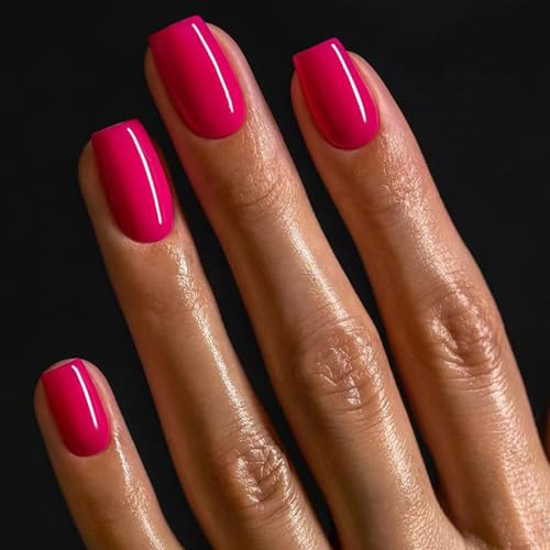 Ceboic 24 Pièces Faux Ongles Court Soft Gel Carré Acrylique Faux Ongles Autocollants Pleine Couverture Ongles à Coller French Press on Nails pour Femmes et...