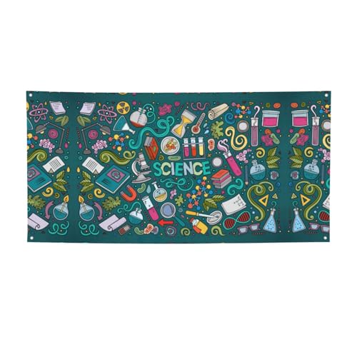 Cartel De Fiesta Con Temática De Ciencia De Dibujos Animados, Pancarta Para Todos Los Eventos, Banderas Brillantes Para Cumpleaños, Acción De Gracias Y Más